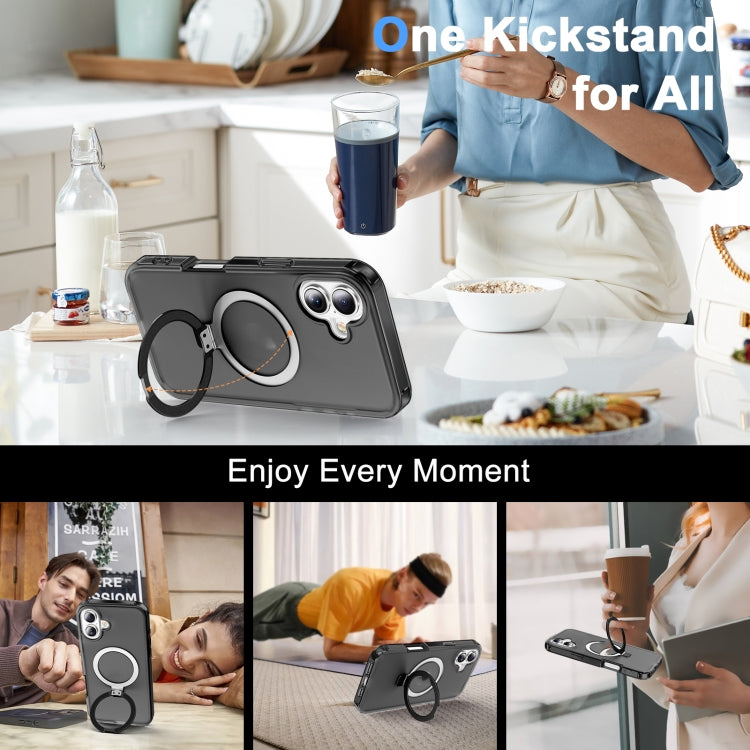 For iPhone 16 Frosted Skin Feel MagSafe Holder 360 Full Body Phone Case(Black) by buy2fix