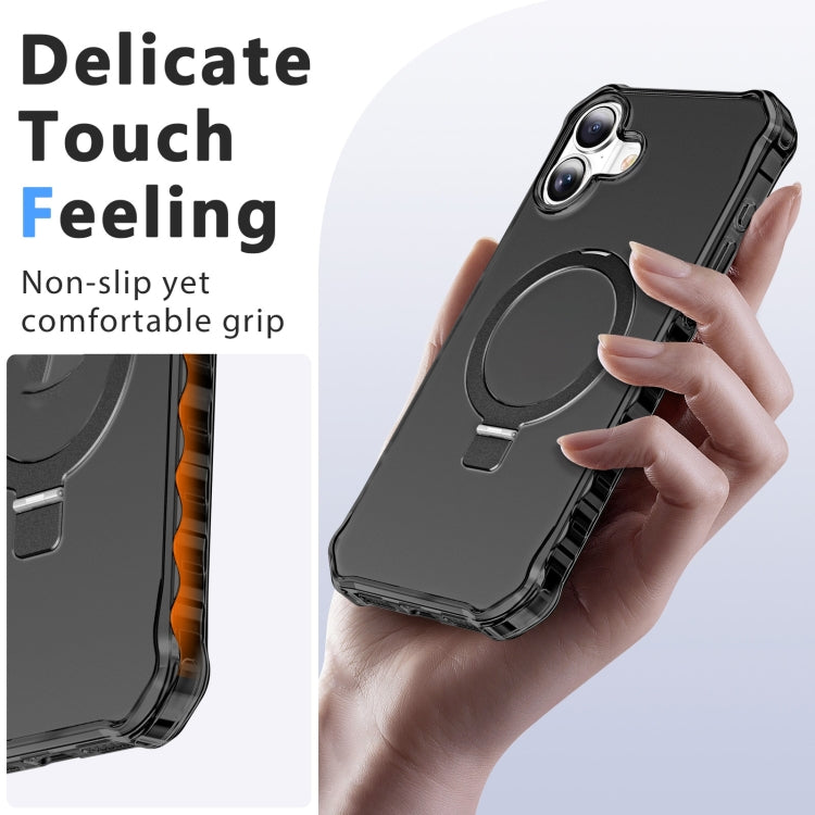 For iPhone 16 Frosted Wave MagSafe Holder Phone Case(Black) by buy2fix