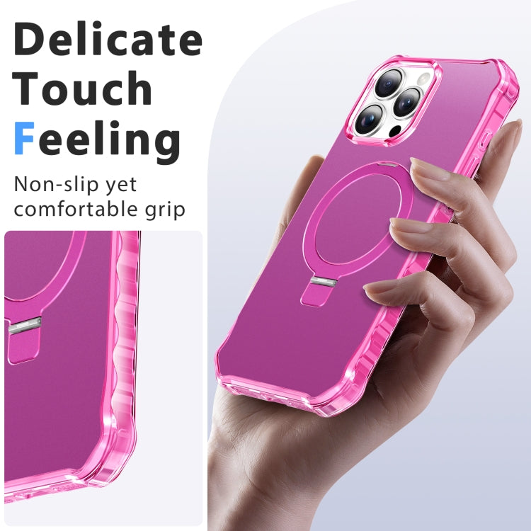 For iPhone 16 Pro Solid Color Wave MagSafe Holder Phone Case(Rose Red) by buy2fix