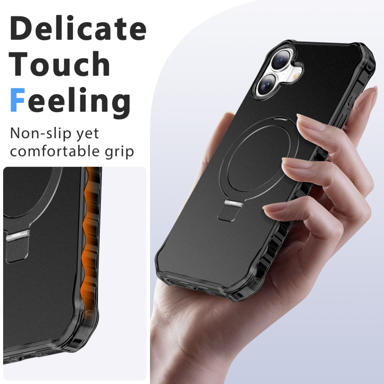 For iPhone 16 Solid Color Wave MagSafe Holder Phone Case(Black) by buy2fix
