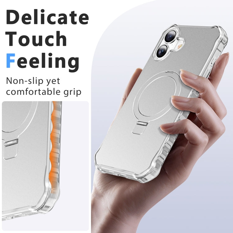 For iPhone 16 Solid Color Wave MagSafe Holder Phone Case(Silver) by buy2fix