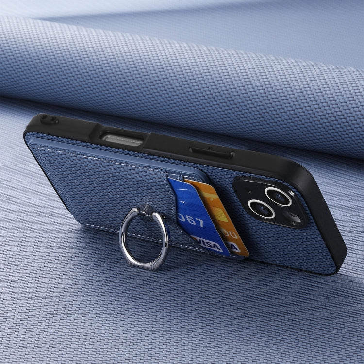 For iPhone 16 Plus Carbon Fiber Card Wallet Ring Phone Case(Blue) by buy2fix