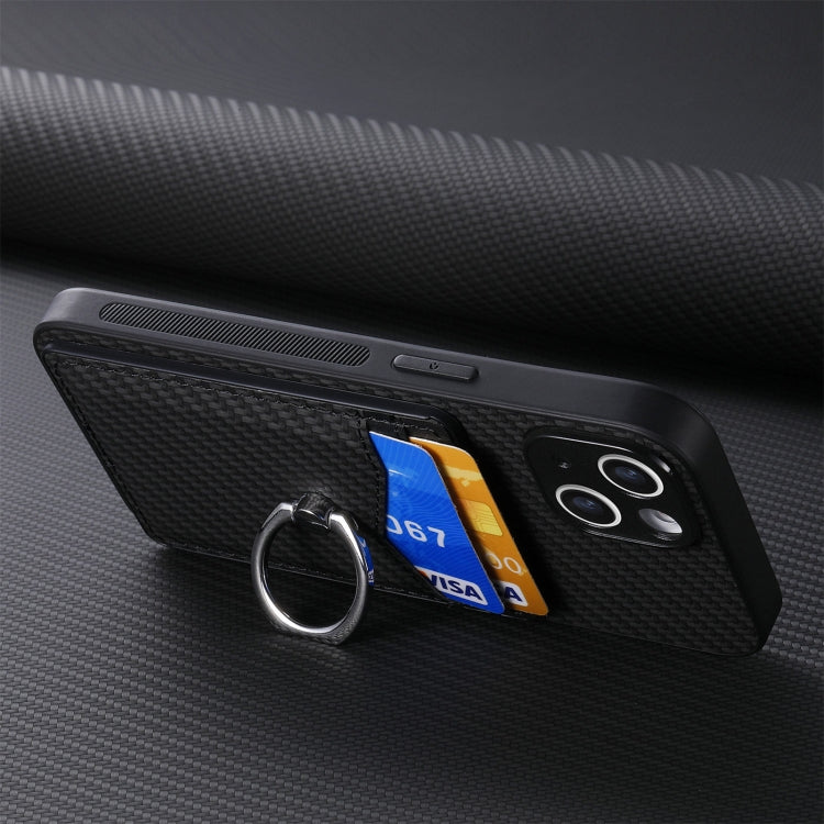 For iPhone 16 Pro Max Carbon Fiber Card Wallet Ring Phone Case(Black) by buy2fix