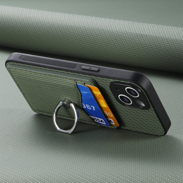 For iPhone 16 Pro Max Carbon Fiber Card Wallet Ring Phone Case(Green) by buy2fix