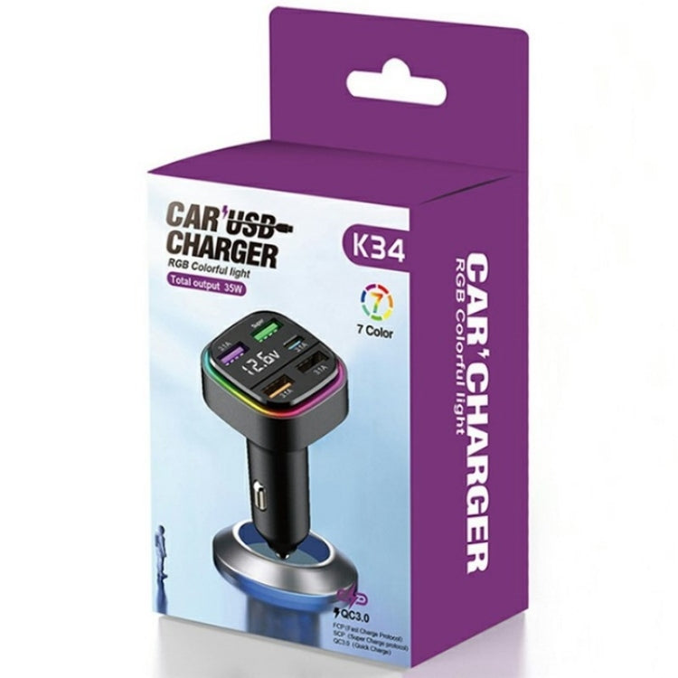 K34 With LED Display 5 Port USB Car Charger Cigarette Lighter Adapter by buy2fix