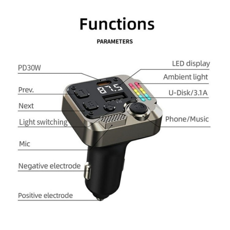 C68 Dual Port Bluetooth FM Transmitter PD 30W Car Charger Music Player Hands-Free Call by buy2fix