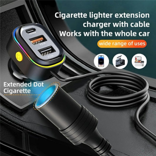 YQ9 12-24V Vehicles Type-C and Dual USB Car Front Rear Seat Cigarette Lighter Charger by buy2fix