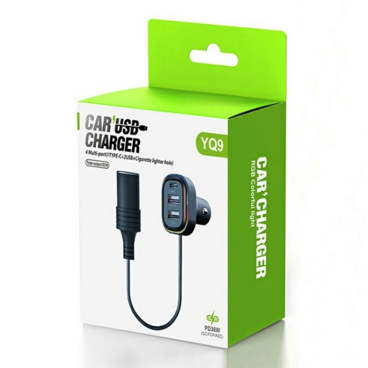 YQ9 12-24V Vehicles Type-C and Dual USB Car Front Rear Seat Cigarette Lighter Charger by buy2fix