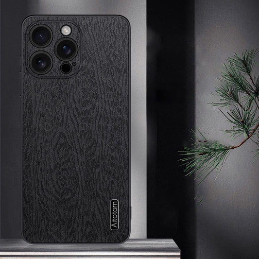 For iPhone 16 Pro Tree Bark Leather Shockproof Phone Case(Black) by buy2fix