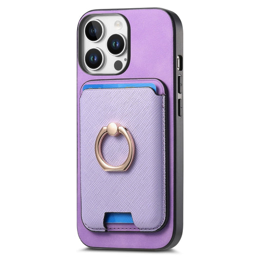 For iPhone 16 Pro Retro Cross Leather Card Bag MagSafe Phone Case(Purple) by buy2fix