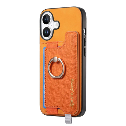 For iPhone 16 Retro Magsafe Cross Leather Ring Holder Card Bag Phone Case(Yellow) by buy2fix