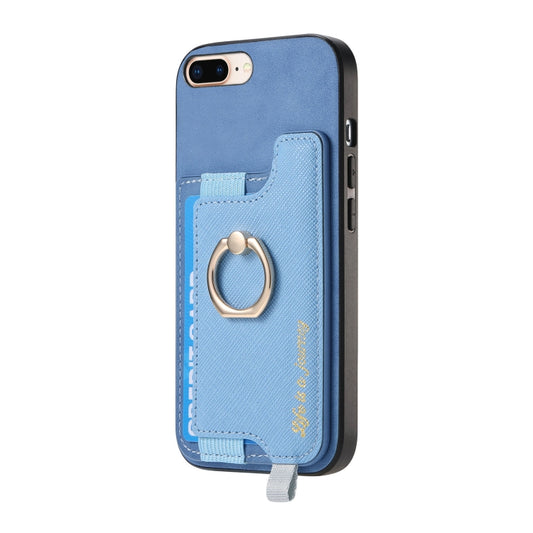 For iPhone X / XS Retro Magsafe Cross Leather Ring Holder Card Bag Phone Case(Blue) - More iPhone Cases by buy2fix | Online Shopping UK | buy2fix
