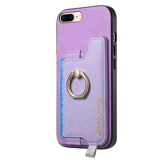 For iPhone XR Retro Magsafe Cross Leather Ring Holder Card Bag Phone Case(Purple) - More iPhone Cases by buy2fix | Online Shopping UK | buy2fix