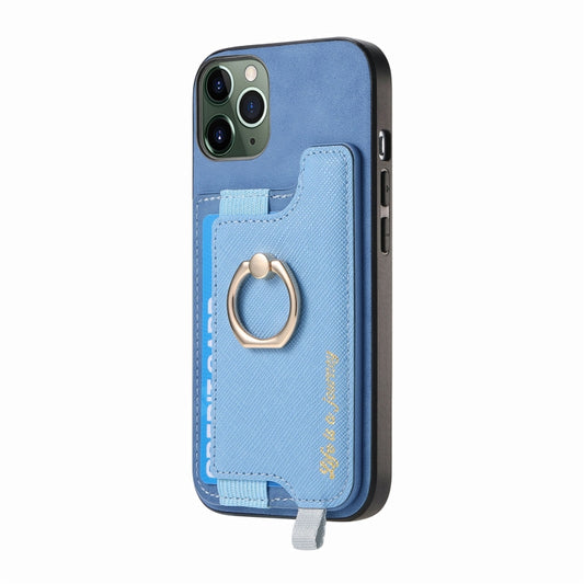 For iPhone 11 Pro Retro Magsafe Cross Leather Ring Holder Card Bag Phone Case(Blue) - iPhone 11 Pro Cases by buy2fix | Online Shopping UK | buy2fix