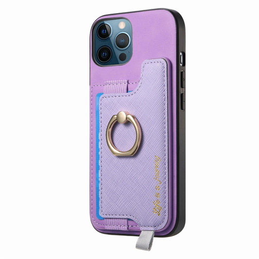 For iPhone 12 Pro Max Retro Magsafe Cross Leather Ring Holder Card Bag Phone Case(Purple) - iPhone 12 Pro Max Cases by buy2fix | Online Shopping UK | buy2fix