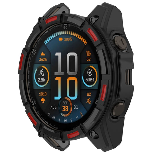 For Garmin Fenix 8 AMOLED 43mm Armor Hollow TPU Half Coverage Watch Protective Case(Black Red) by buy2fix