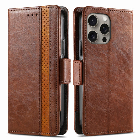 For iPhone 16 Pro CaseNeo Splicing Dual Magnetic Buckle Leather Phone Case(Brown) by buy2fix