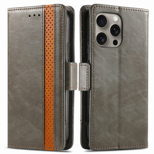 For iPhone 16 Pro CaseNeo Splicing Dual Magnetic Buckle Leather Phone Case(Gray) by buy2fix