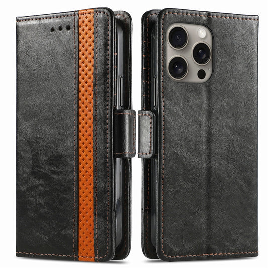 For iPhone 16 Pro Max CaseNeo Splicing Dual Magnetic Buckle Leather Phone Case(Black) by buy2fix
