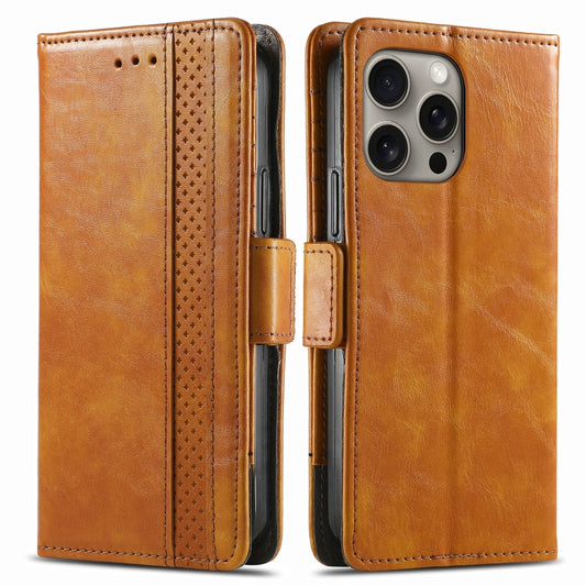 For iPhone 16 Pro Max CaseNeo Splicing Dual Magnetic Buckle Leather Phone Case(Khaki) by buy2fix
