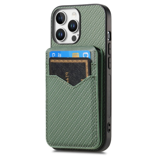 For iPhone 16 Pro Max Carbon Fiber MagSafe Vertical Flip Card Bag Phone Case(Green) - iPhone 16 Pro Max Cases by buy2fix | Online Shopping UK | buy2fix