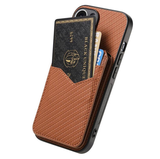 For iPhone Air Carbon Fiber MagSafe Vertical Flip Card Bag Phone Case(Brown) - iPhone Air Cases by buy2fix | Online Shopping UK | buy2fix
