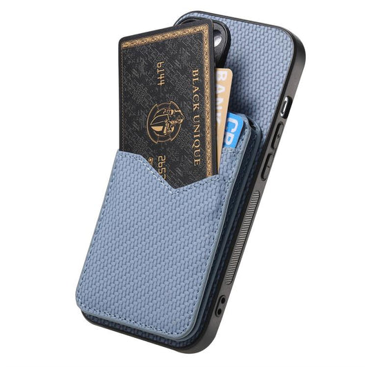 For iPhone 17 Pro Carbon Fiber MagSafe Vertical Flip Card Bag Phone Case(Blue) - iPhone 17 Pro Cases by buy2fix | Online Shopping UK | buy2fix
