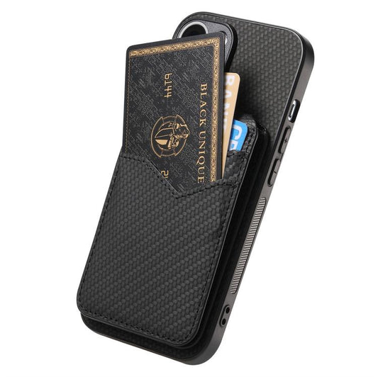 For iPhone 17 Pro Max Carbon Fiber MagSafe Vertical Flip Card Bag Phone Case(Black) - iPhone 17 Pro Max Cases by buy2fix | Online Shopping UK | buy2fix