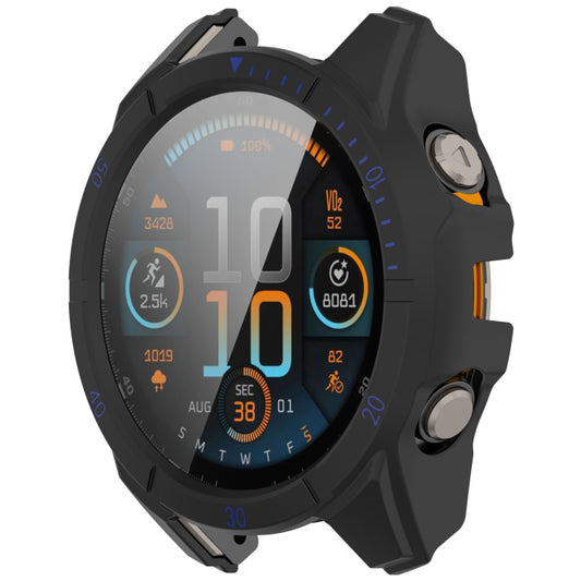 For Garmin Fenix 8 AMOLED 51mm Tempered Glass Film Integrated PC Watch Case(Black Blue) - Watch Cases by buy2fix | Online Shopping UK | buy2fix