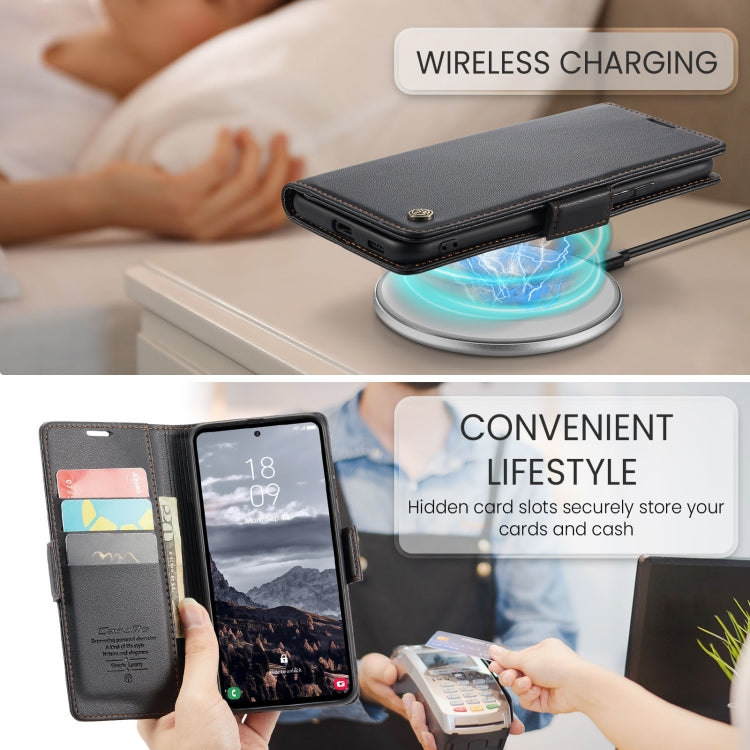 For Samsung Galaxy S24 FE 5G CaseMe 023 Butterfly Buckle Litchi Texture RFID Anti-theft Leather Phone Case(Black) by CaseMe