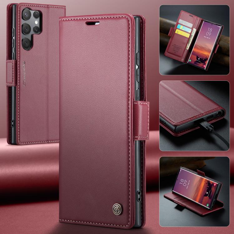 For Samsung Galaxy S25 Ultra 5G CaseMe 023 Butterfly Buckle Litchi Texture RFID Anti-theft Leather Phone Case(Red) by CaseMe
