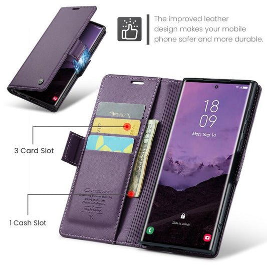 For Samsung Galaxy S25 Ultra 5G CaseMe 023 Butterfly Buckle Litchi Texture RFID Anti-theft Leather Phone Case(Purple) by CaseMe