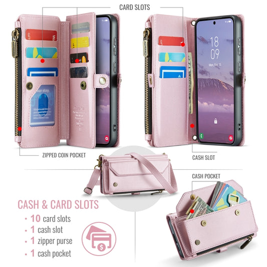 For Samsung Galaxy S24 FE 5G CaseMe C36 Card Slots Zipper Wallet RFID Anti-theft Leather Phone Case(Pink) by CaseMe