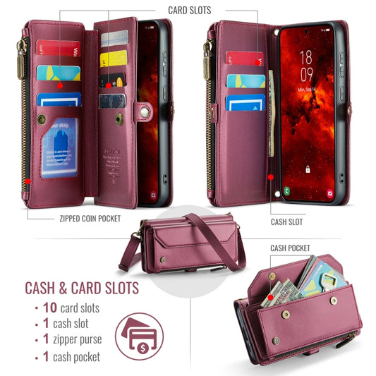 For Samsung Galaxy S24 FE 5G CaseMe C36 Card Slots Zipper Wallet RFID Anti-theft Leather Phone Case(Red) by CaseMe