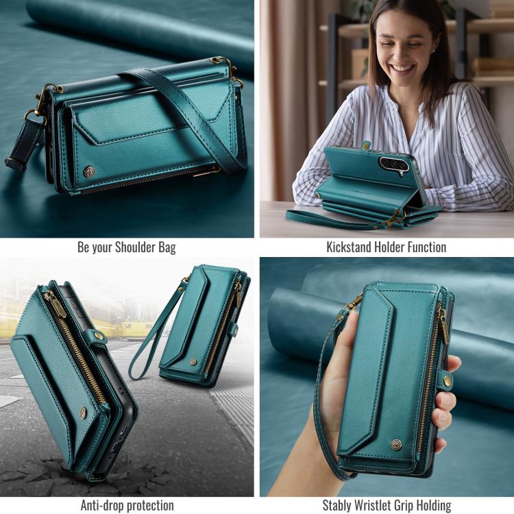 For Samsung Galaxy A36 CaseMe C36 Card Slots Zipper Wallet RFID Anti-theft Leather Phone Case(Blue) - Galaxy Phone Cases by CaseMe | Online Shopping UK | buy2fix