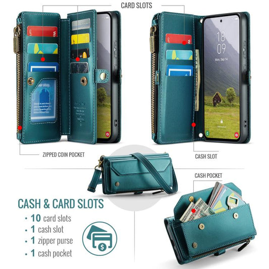 For Samsung Galaxy S25 Edge 5G CaseMe C36 Card Slots Zipper Wallet RFID Anti-theft Leather Phone Case(Blue) - Galaxy S25 Edge 5G Cases by CaseMe | Online Shopping UK | buy2fix