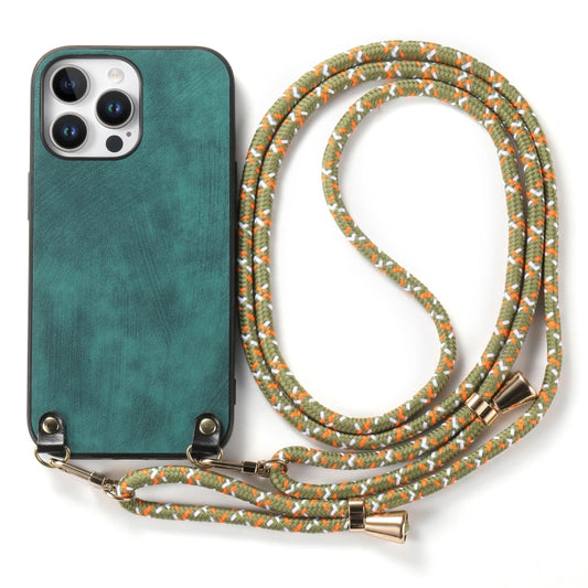 For iPhone 16 Pro Vintage Leather PC Back Cover Phone Case with Crossbody Strap(Green) by buy2fix