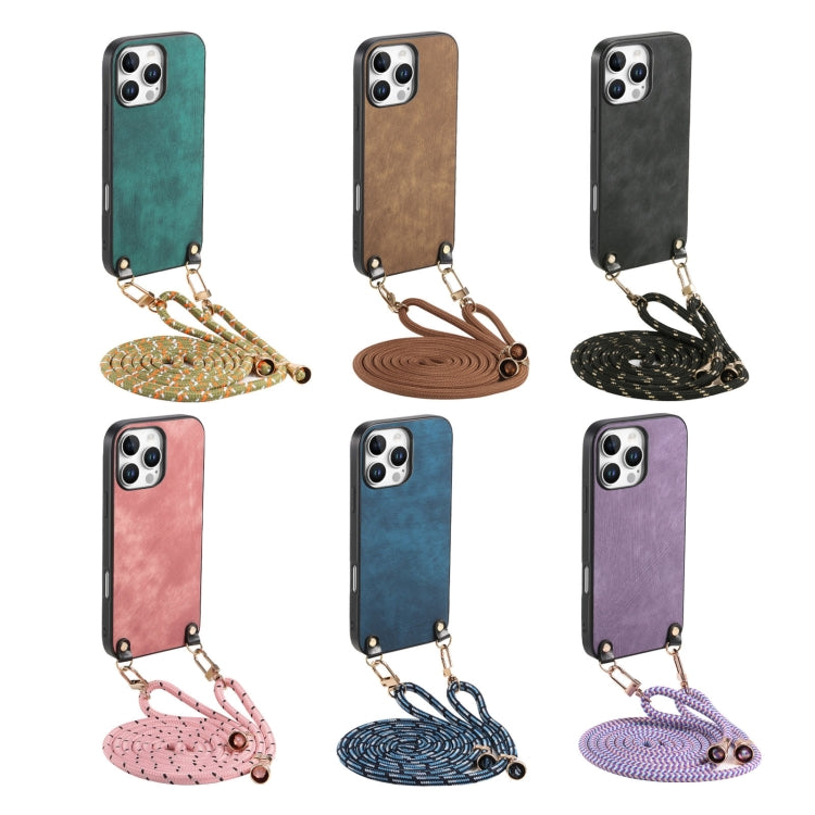 For iPhone 16 Vintage Leather PC Back Cover Phone Case with Crossbody Strap(Purple) by buy2fix