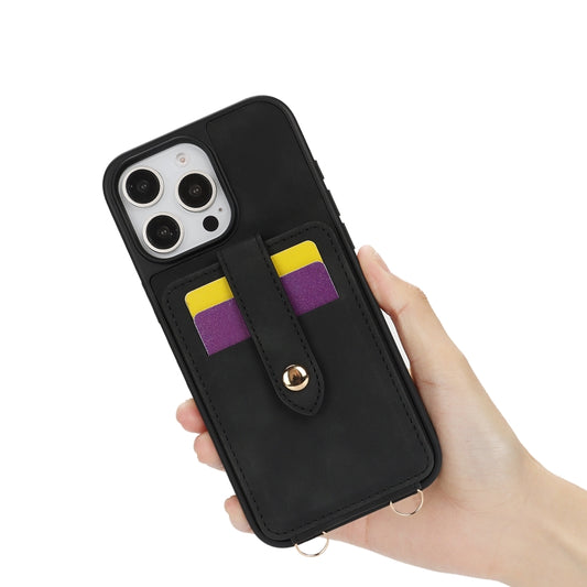 For iPhone 14 Pro Crossbody Skin Card Bag Lanyard Phone Case(Black) - iPhone 14 Pro Cases by buy2fix | Online Shopping UK | buy2fix