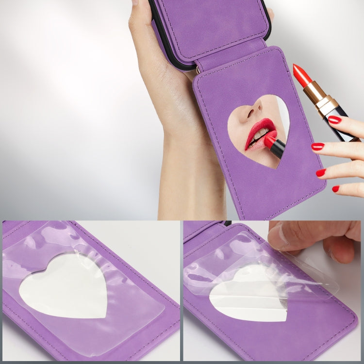 For iPhone 14 Plus Crossbody Skin Card Bag Lanyard Phone Case(Purple) - iPhone 14 Plus Cases by buy2fix | Online Shopping UK | buy2fix