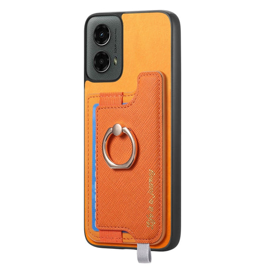For Motorola Moto G 5G 2024 Retro Magsafe Cross Leather Ring Holder Card Bag Phone Case(Yellow) by buy2fix
