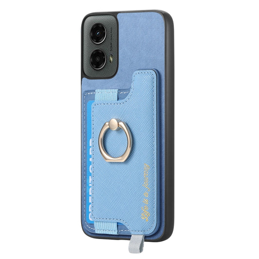 For Motorola Moto G 5G 2024 Retro Magsafe Cross Leather Ring Holder Card Bag Phone Case(Blue) by buy2fix