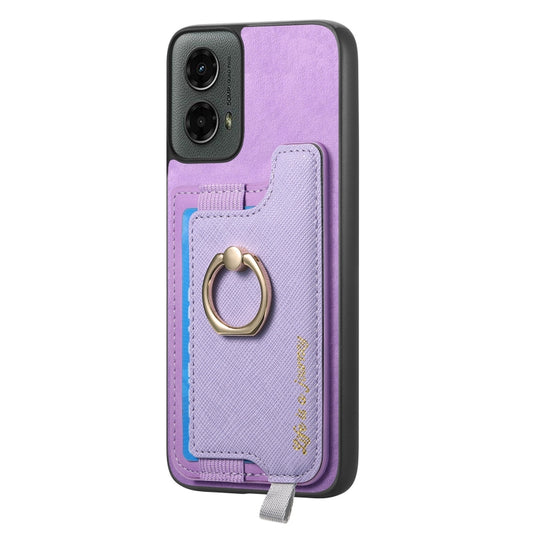 For Motorola Moto G 5G 2024 Retro Magsafe Cross Leather Ring Holder Card Bag Phone Case(Purple) by buy2fix