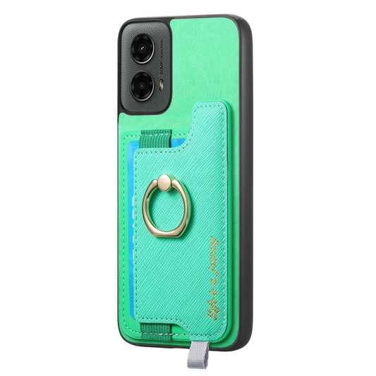 For Motorola Moto G 5G 2024 Retro Magsafe Cross Leather Ring Holder Card Bag Phone Case(Green) by buy2fix