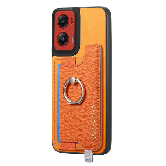 For Motorola Moto G Stylus 5G 2024 Retro Magsafe Cross Leather Ring Holder Card Bag Phone Case(Yellow) by buy2fix