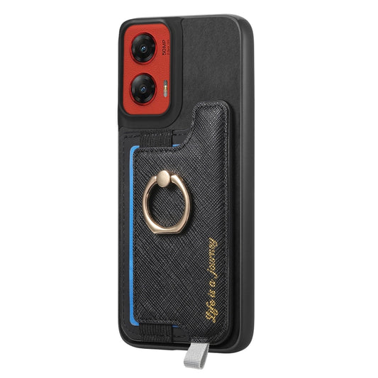 For Motorola Moto G Stylus 5G 2024 Retro Magsafe Cross Leather Ring Holder Card Bag Phone Case(Black) by buy2fix