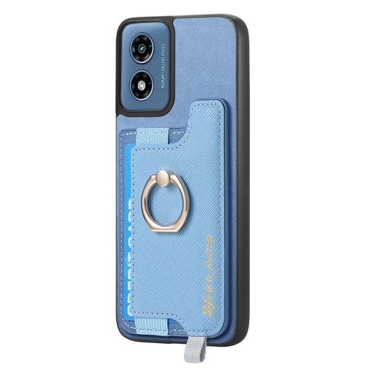 For Motorola Moto G Play 2024 4G Retro Magsafe Cross Leather Ring Holder Card Bag Phone Case(Blue) by buy2fix