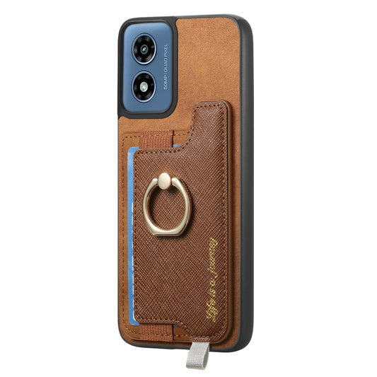 For Motorola Moto G Play 2024 4G Retro Magsafe Cross Leather Ring Holder Card Bag Phone Case(Brown) by buy2fix