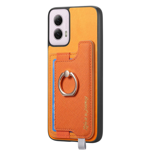 For Motorola Moto G Power 2024 5G Retro Magsafe Cross Leather Ring Holder Card Bag Phone Case(Yellow) by buy2fix