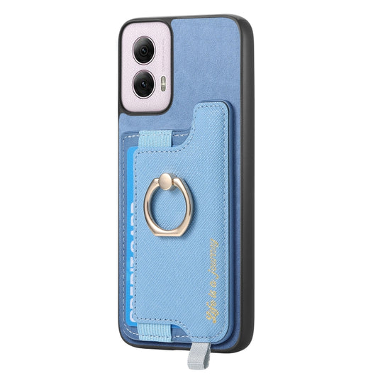 For Motorola Moto G Power 2024 5G Retro Magsafe Cross Leather Ring Holder Card Bag Phone Case(Blue) by buy2fix